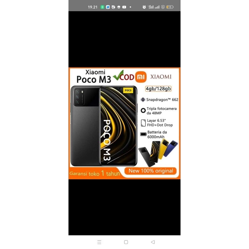 Hp Xiaomi Poco M3 RAM 6/128 6000mah Biru Hitam