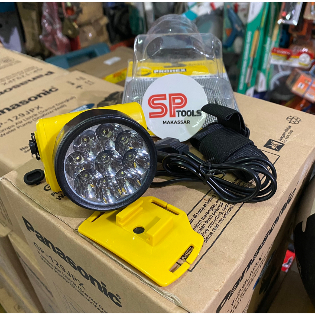 SENTER KEPALA LED / HEAD LAMP 9 LED 2 MODE CORDLESS BATERAI CAS PROHEX