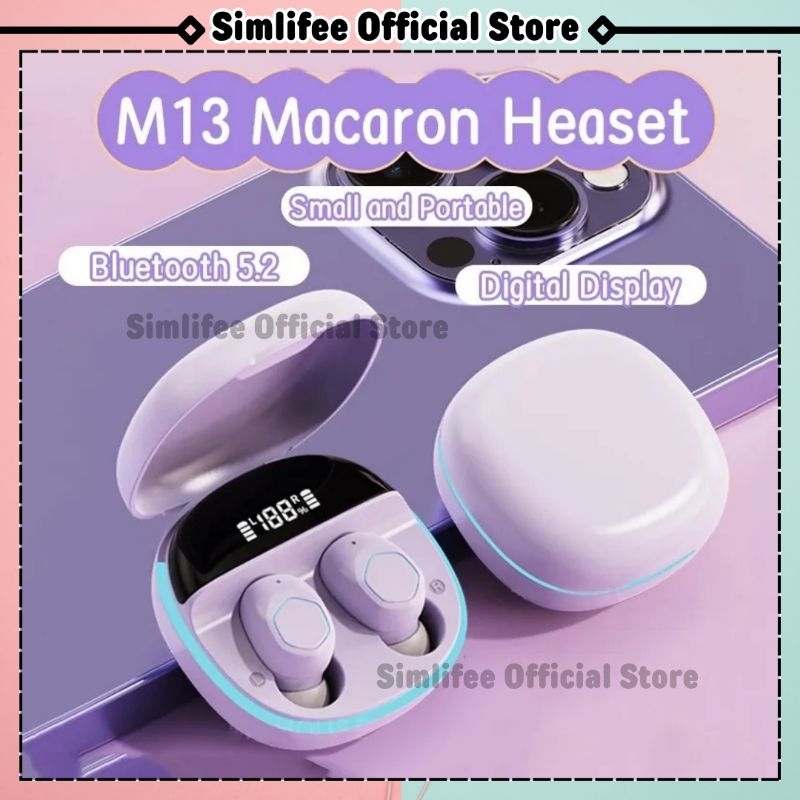 M13 Macaron Headset Bluetooth TWS with Mic Breathing Light Case Led Display Screen Handset Bluetooth