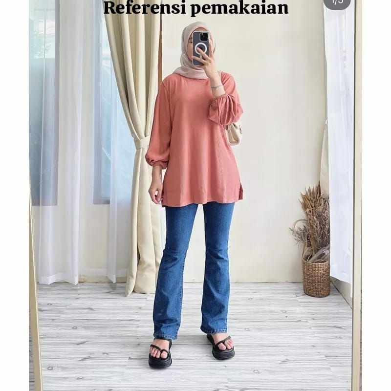 Atasan balon oversize kaos rajut terbaru pakaian wanita murah kemeja polos baju blouse terlaris