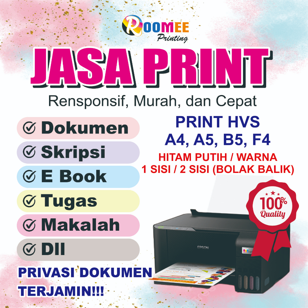 

JASA CETAK PRINT ONLINE/CETAK KERTAS A4 TERMURAH DOKUMEN, BUKU, SKRIPSI, SOAL, TUGAS, DLL
