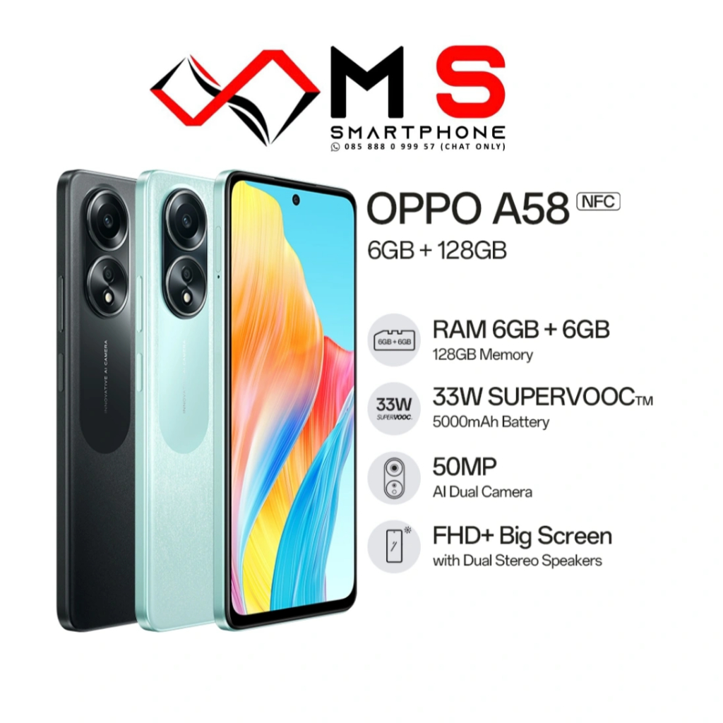 OPPO A58 4G RAM 6/128 NFC OPPO A58 4G RAM 8/128 NFC New Segel Garansi Resmi