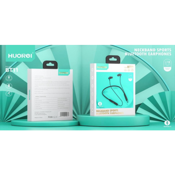 Unik HUOREI Neckband Sport Bluetooth Earphone BT11 - Hitam Berkualitas