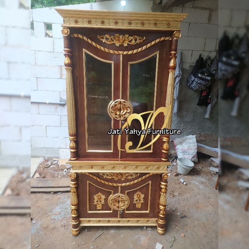 Lemari hias jati Tambang 2 pintu sudah finishing P1m x L50cm x T 2m