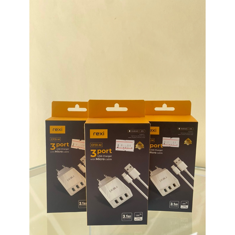 CHARGR Rexi CF31-M Triple Port USB Kabel Micro USB 100cm Fast charger 3.1A
