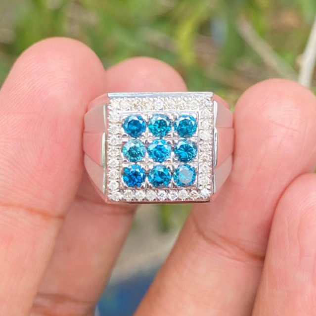 CINCIN COWO BERLIAN BIRU,BERLIAN PUTIH IKAT PERAK MURNI