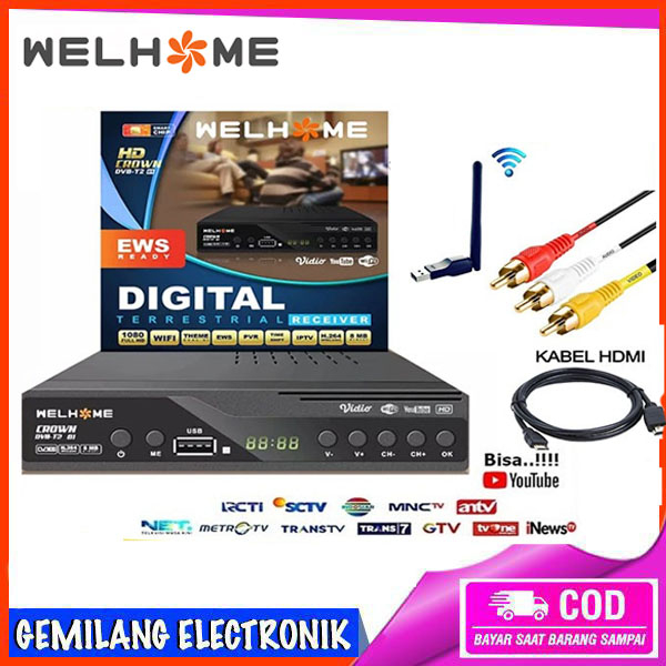 Set Top Box TV Digital WELHOME DVB T2 HD CROWN TV Digital Receiver Dongle