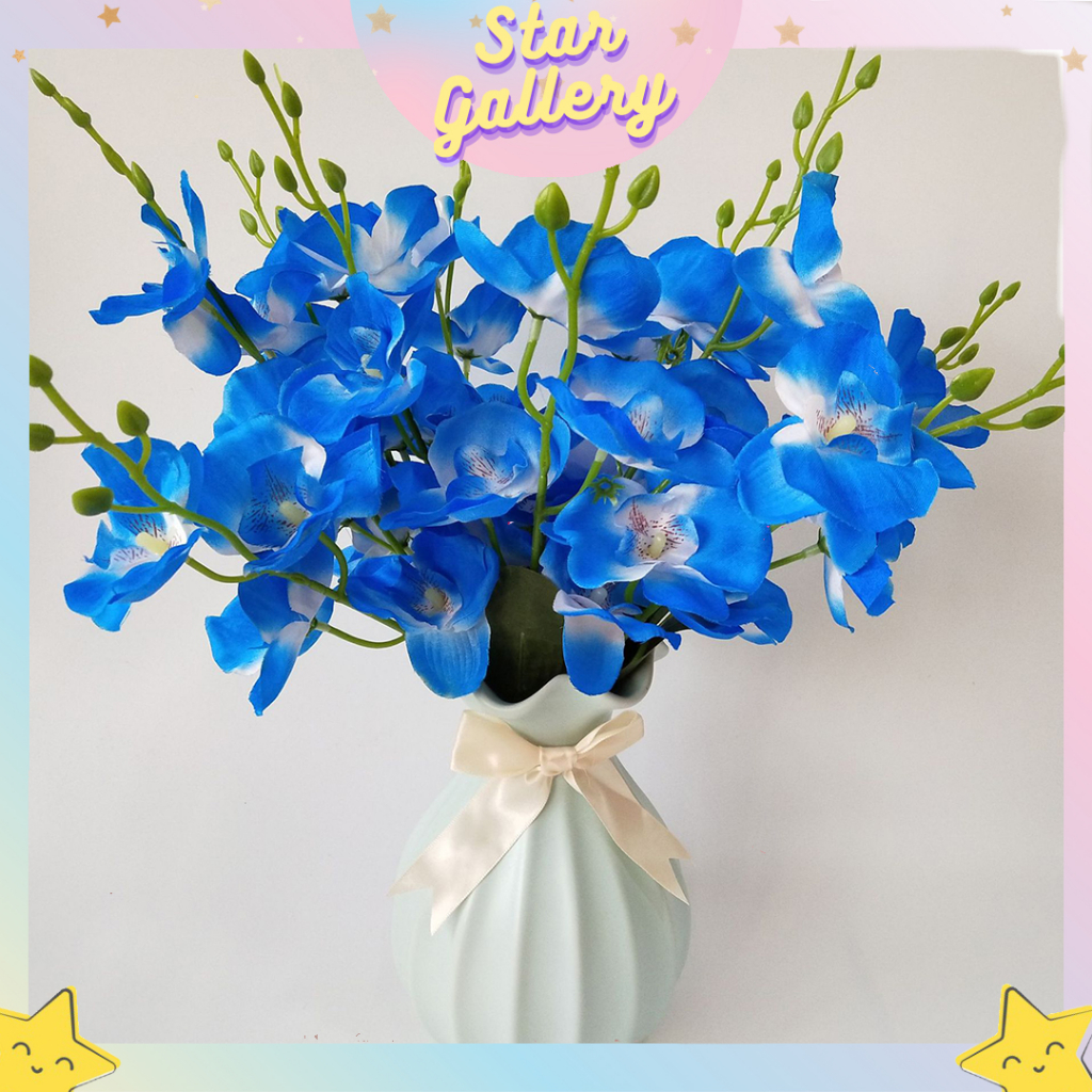 Bunga Artificial Anggrek Tangkai 5 Cabang / Bunga Plastik Anggrek Orchid Hias Dekorasi Buket BG50