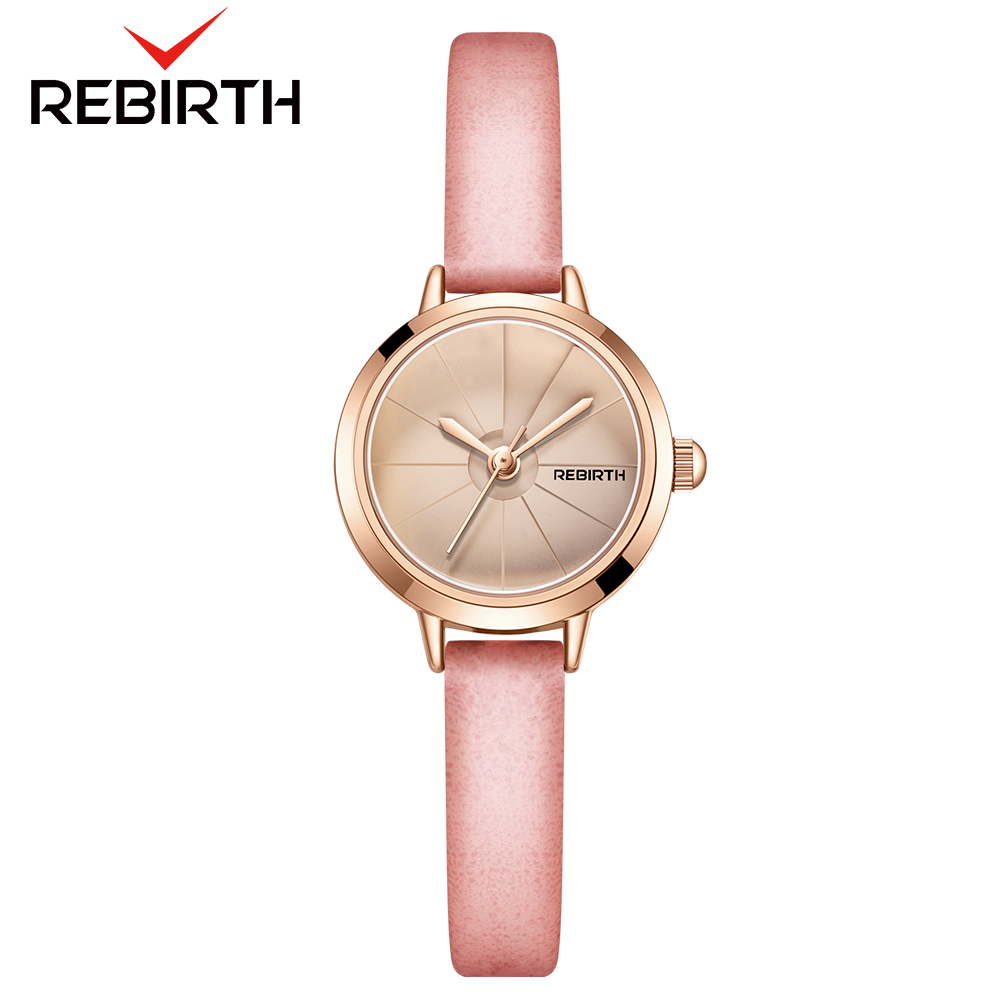 REBIRTH Jam Tangan Wanita Korea Anti Air Panggilan Mini Antik Kasual Tali Kulit Jam Tangan Cewek Original-Pink