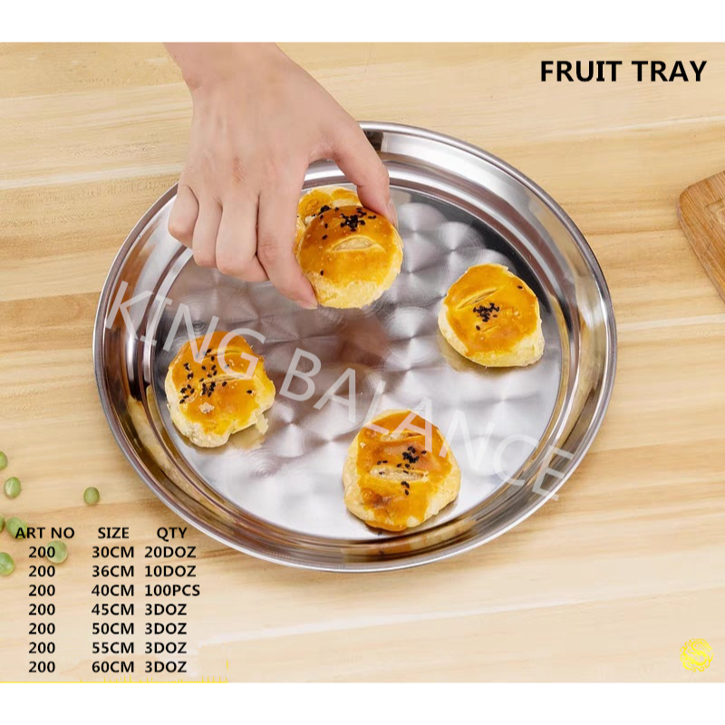 Nampan Bulat Stainless Stell Tebal / ukuran 50cm 55cm 60cm