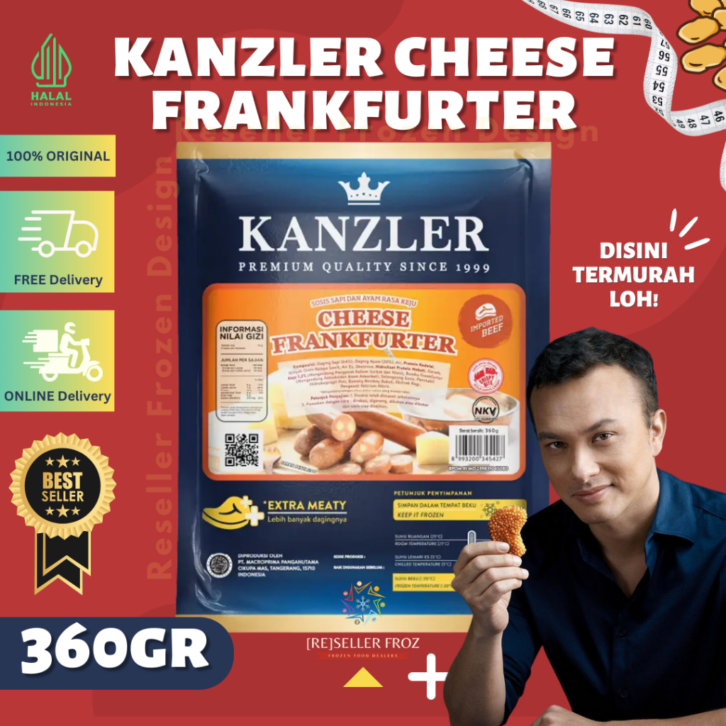 

KANZLER CHEESE FRANKFURTER 360GR | SOSIS SAPI DAN AYAM RASA KEJU | SOSIS LEMBUT | KENJLER SOSIS KEJU