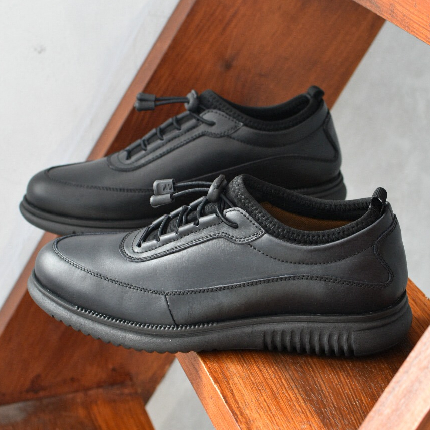 Sepatu Kulit Kerja Formal Hitam Pria Volve Wave Leather Black RajinStore x Volve Project Original