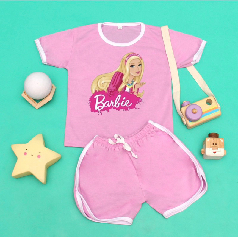 SETELAN ANAK LENGAN PENDEK MODEL BARBIE/ SET BAJU ANAK BERBIE /SET KAOS ANAK BERBIE /SETELAN BAJU AN
