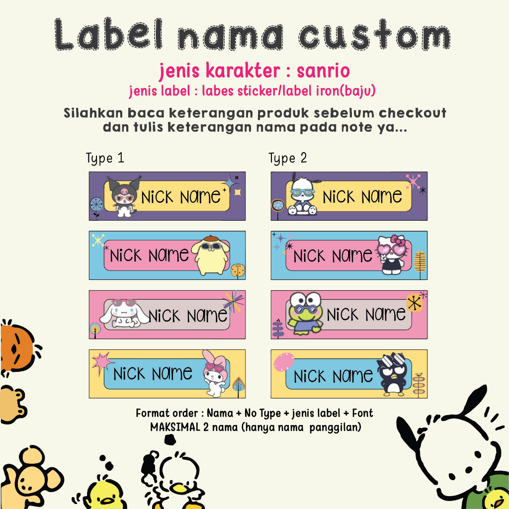 

STICKER | LABEL BAJU CUSTOM NAMA MOTIF SANRIO SANSANWAWA