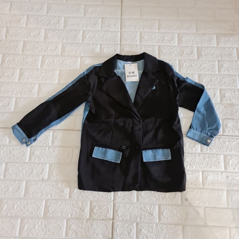 Blazer wanita import China kombinasi denim bahan super premium
