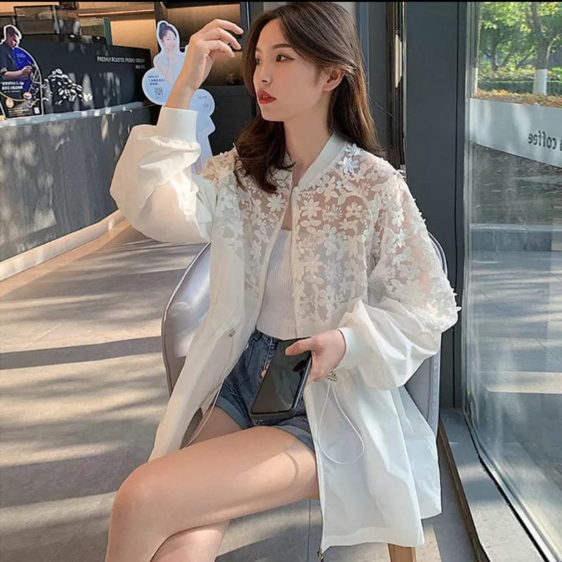 6042 Baju JAKET MIURA DRAWSTRING JACKET tali serut putih creme polos Korea Korean style wanita impor