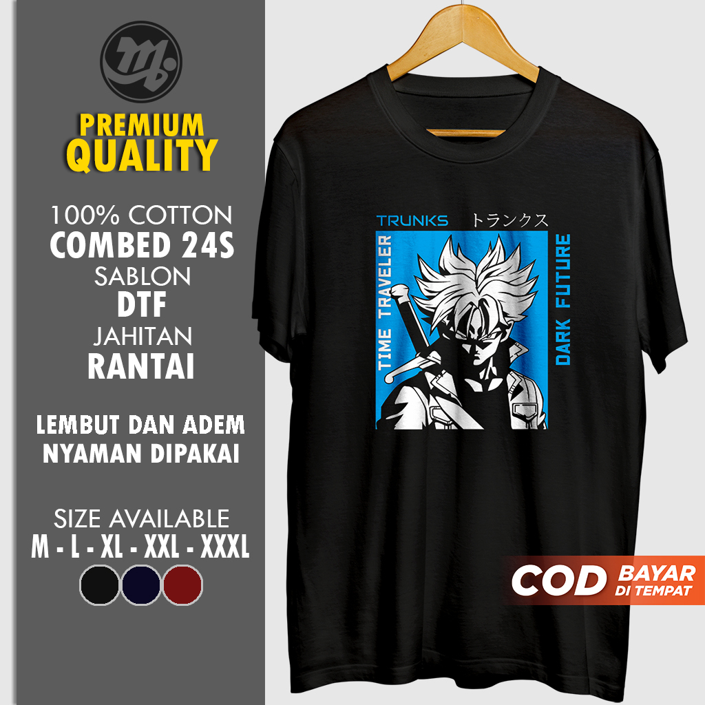 Kaos Distro Anime Dragon Ball Pria Cowok Branded Premium Trunks Time Traveler Dewasa Jumbo Keren Mur