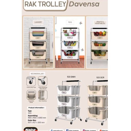 Trooley Rak Serbaguna/Rak Davensa Naiba Susun 3 Roda