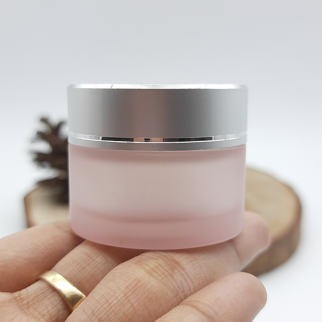 POT KRIM 15GR PINK DOFF / FROSTED KACA - CAP SILVER - JAR CREAM KOSMETIK