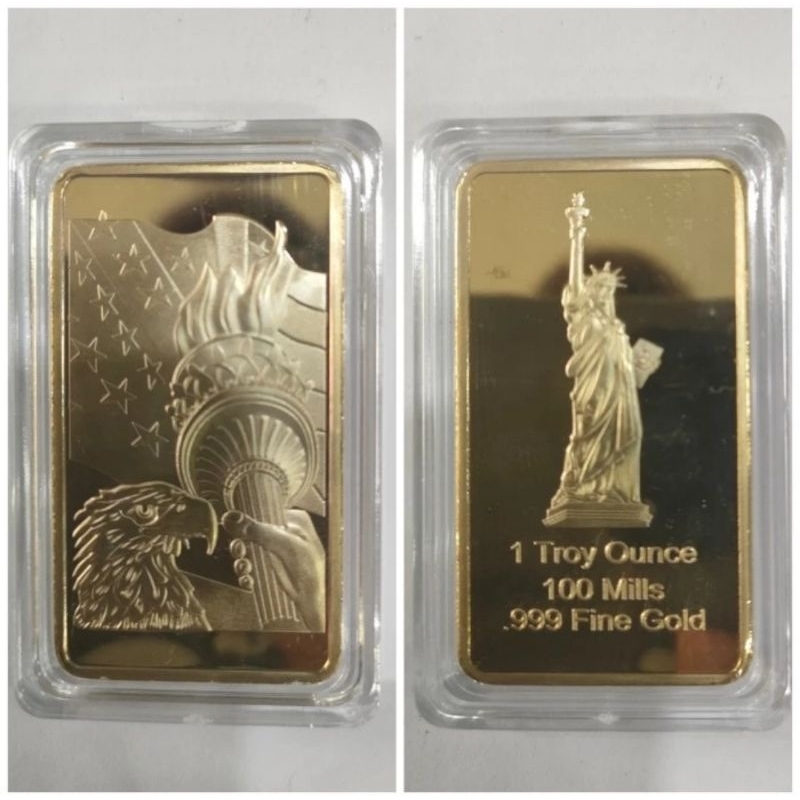 Koin Souvenir Emas Batangan Rajawali Bar Liberty 1 Troy Ounce