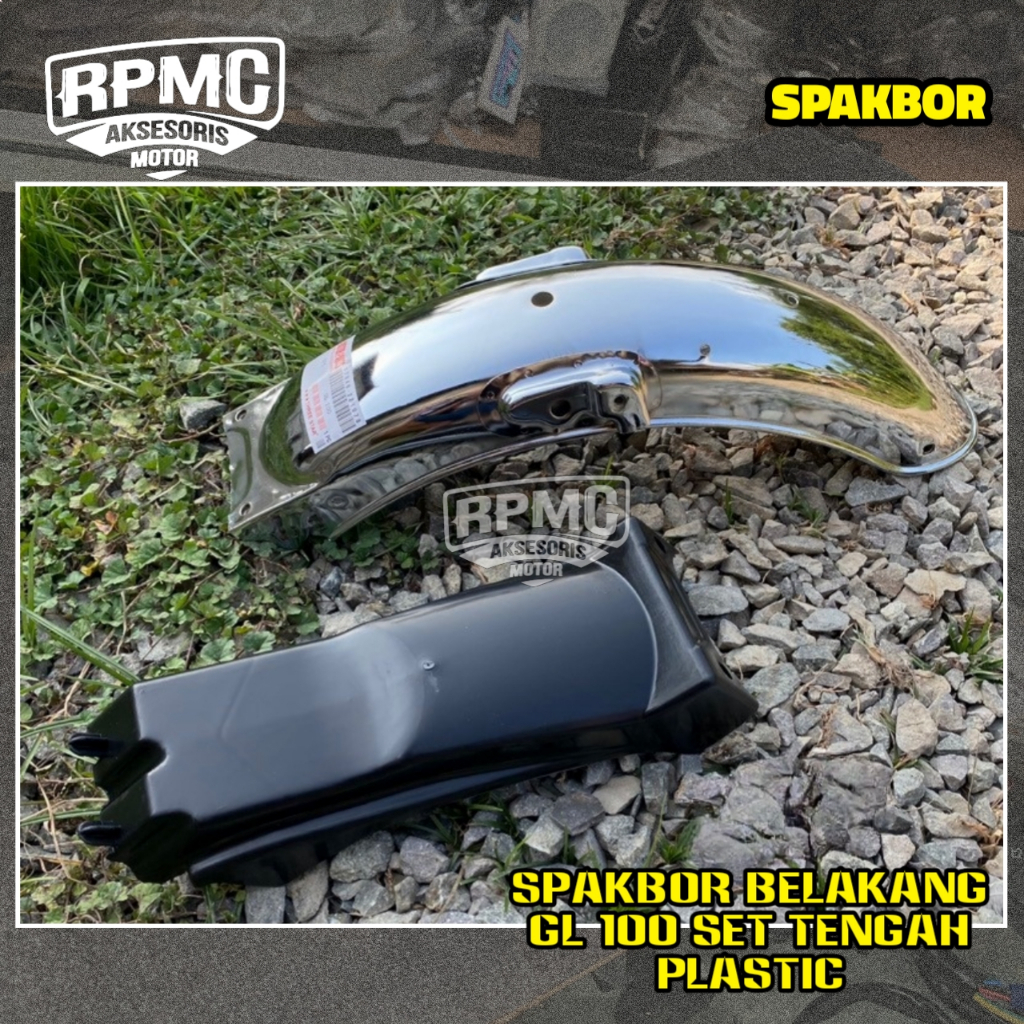 Spakbor Belakang GL 100 Threestar Krom Slebor GL100 Import Tebal Kualitas Mirip Ori Crom Tristar Cb 