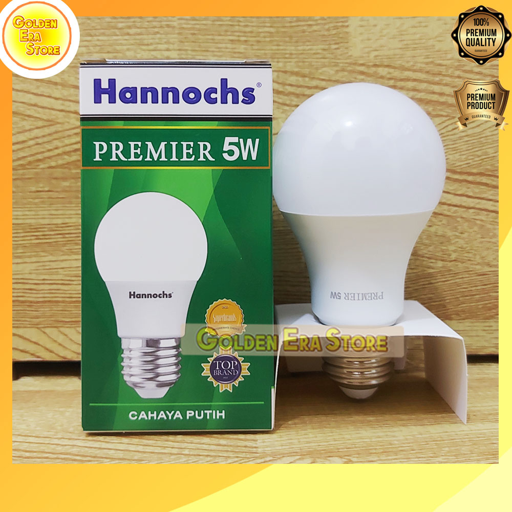 5 WATT Hannochs Lampu Led Premier cahaya Putih dan cahaya kuning / Lampu Bohlam LED Premier 5 watt /