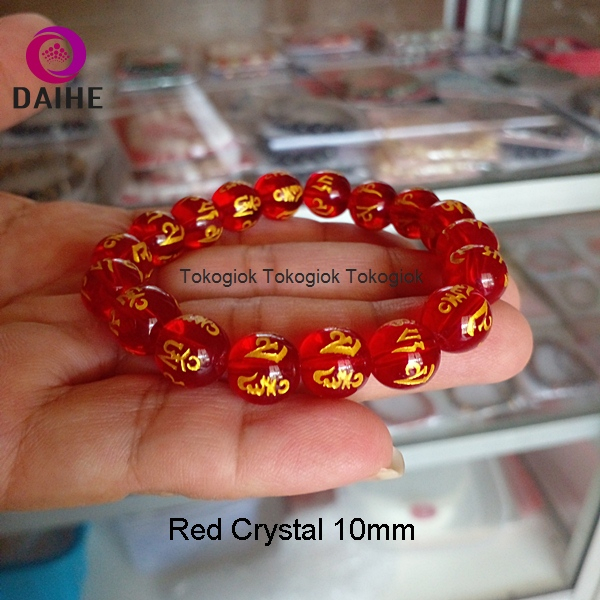 Gelang Red Crystal 10mm Gelang Aksara Tibet