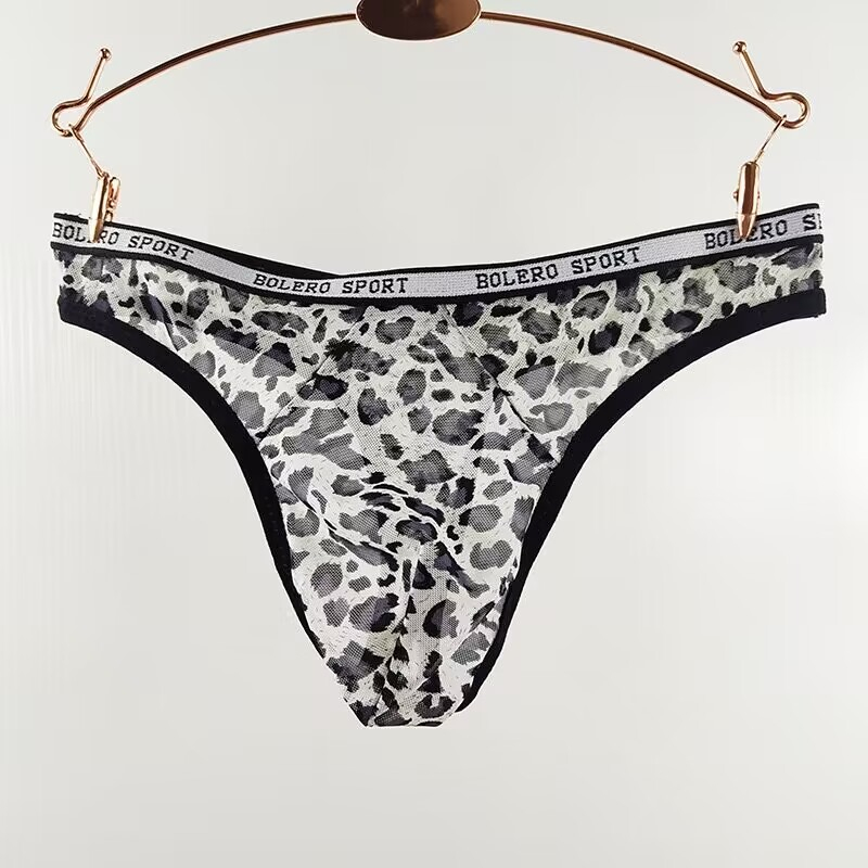 Dezenna Celana Dalam Pria Leopard Transparan G string laki-laki Sexy Low Waist 5Y055