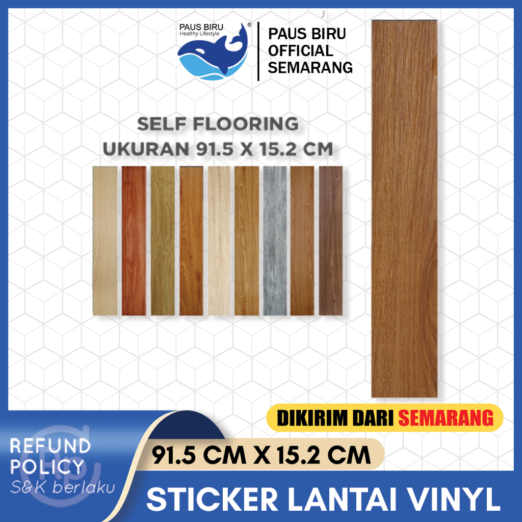 Paus Biru - Stiker Lantai Vinyl  Dengan Lem Motif Kayu 91,5Cm X 15Cm