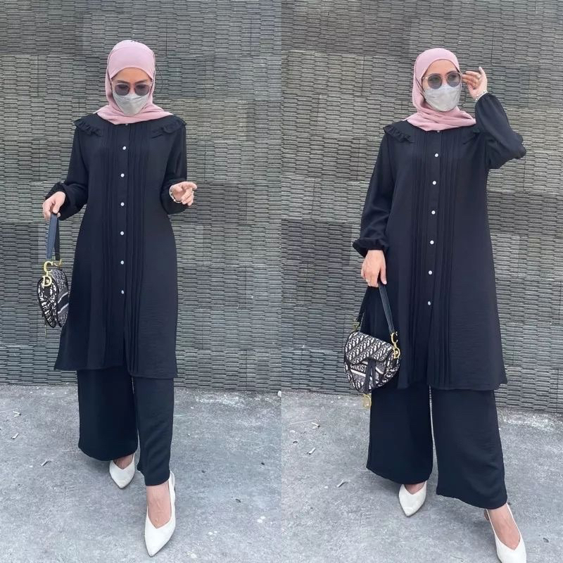 Latopia_ Zara Set Long Tunik Crinkle Airflow Busui Nyaman
