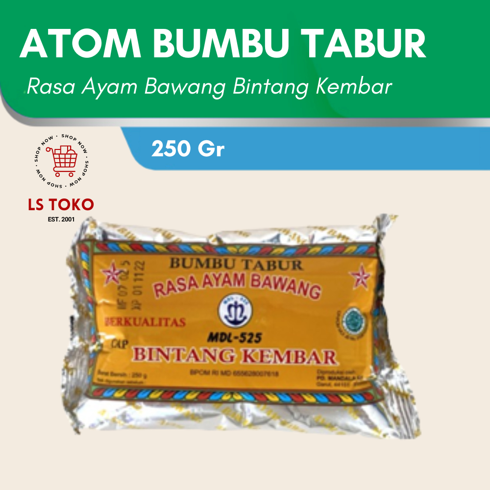 

Bumbu Masak / Bumbu Tabur Atom Bintang / Atom Bintang Kembar / Atom Tabur Bubuk Rasa Ayam Bawang 250 Gr