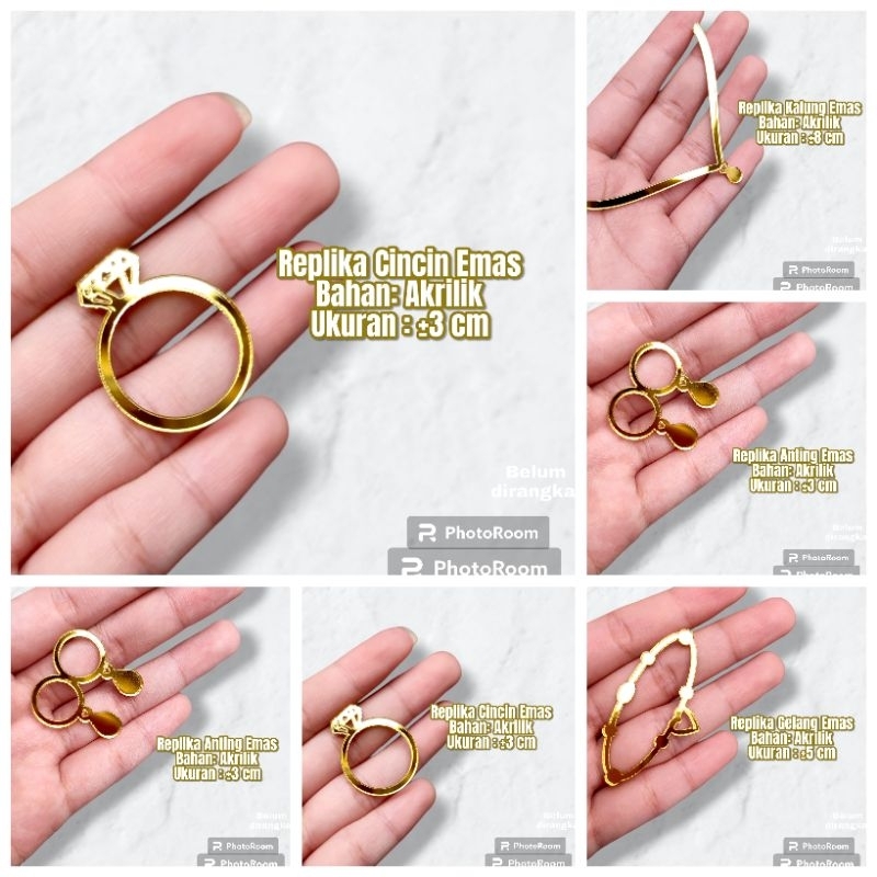 Replika Perhiasan Emas Imitasi Mahar Acrylic Cincin Kalung Gelang Anting