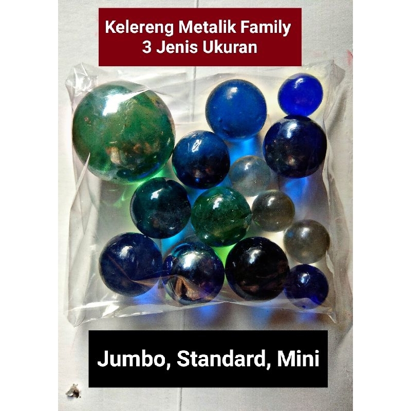 Kelereng Metalik Family 1 Pack (3 Ukuran, Jumbo, Standar, Mini)
