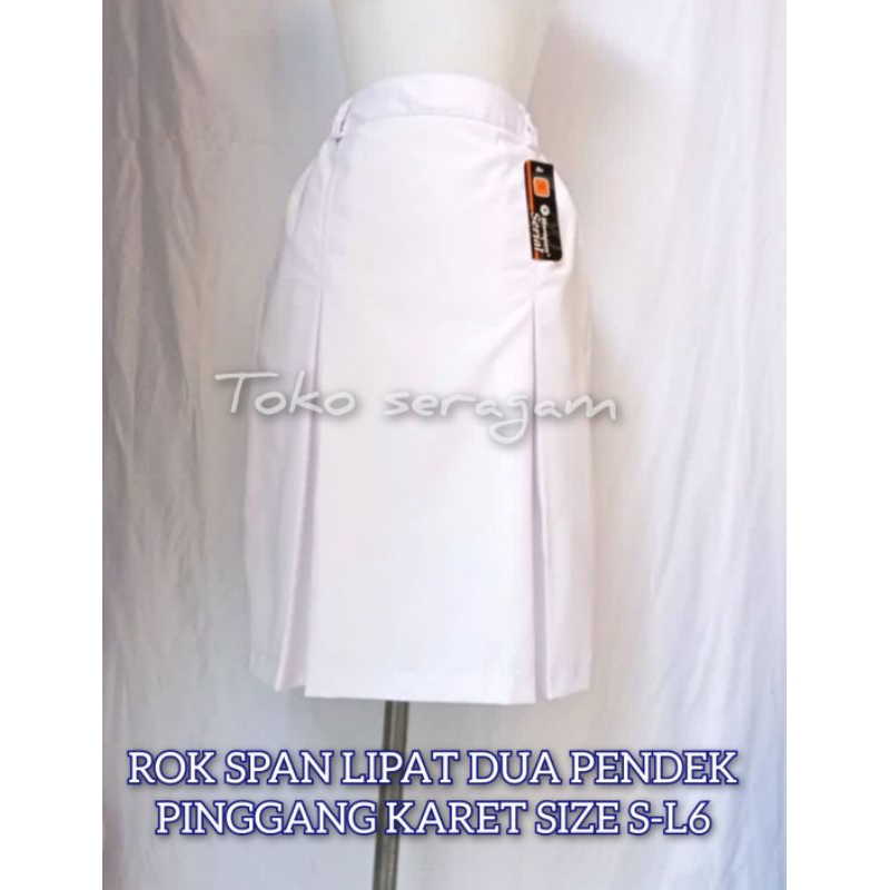 Rok span pendek lipat dua SMP karet putih size S-L6/Rok bawahan seragam sekolah/Rok paskibra