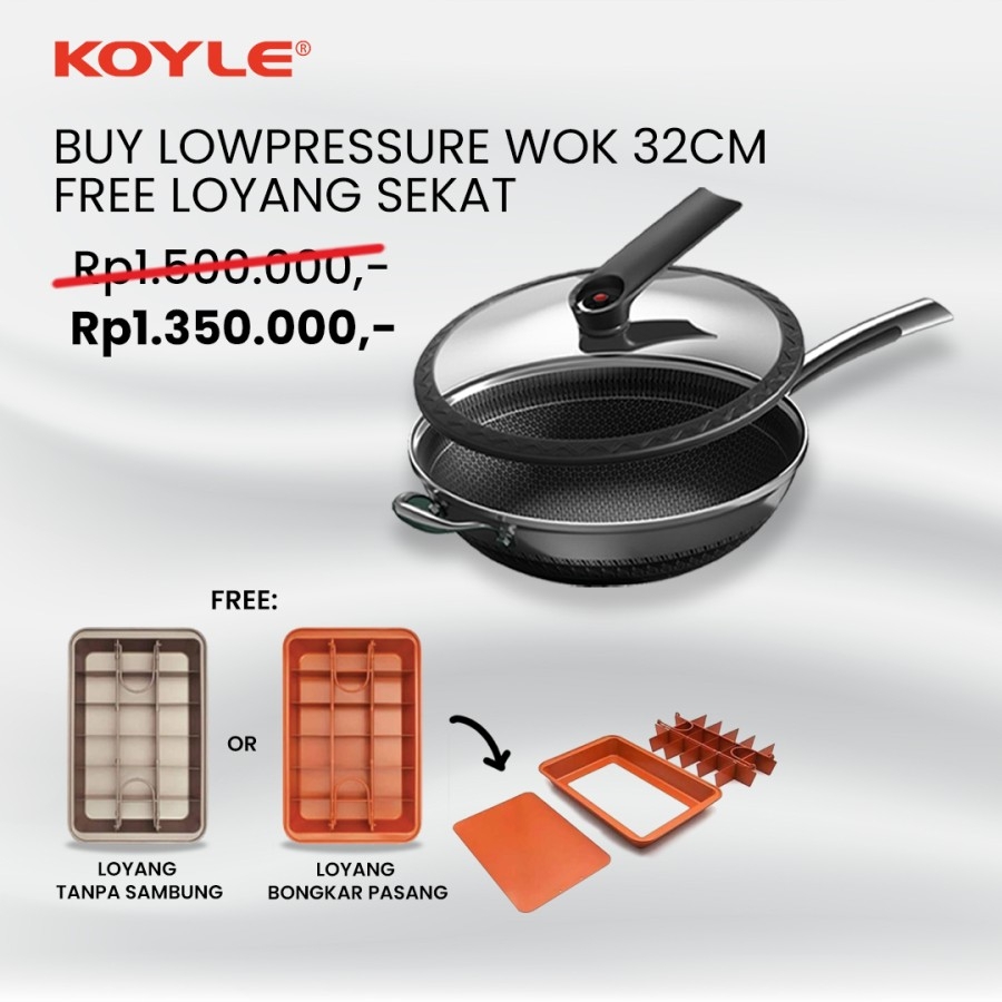 Special Bundle KOYLE Wajan Lowpressure 32 cm (Bonus Loyang Sekat)
