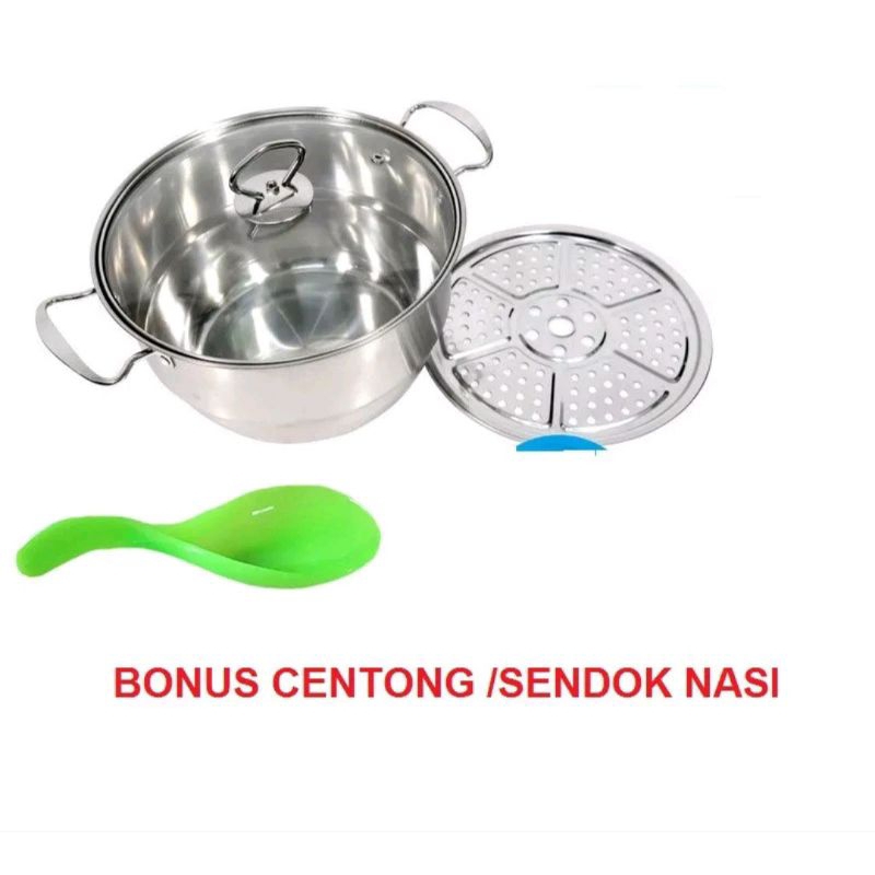 Panci kukus steamer 28cm bottom / steamer 30cm 28 24 / panci steamer plus centong nasi