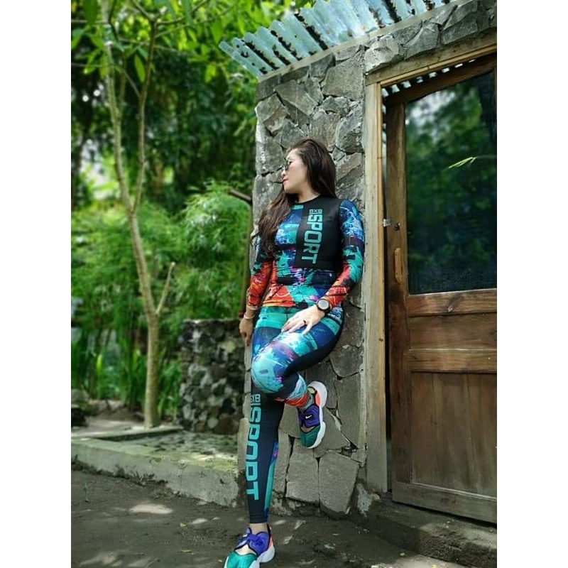 Setelan Baju Olahraga Wanita Senam Aerobik Ori Sxb Sport Luxxi Kaos Longsleeve Legging