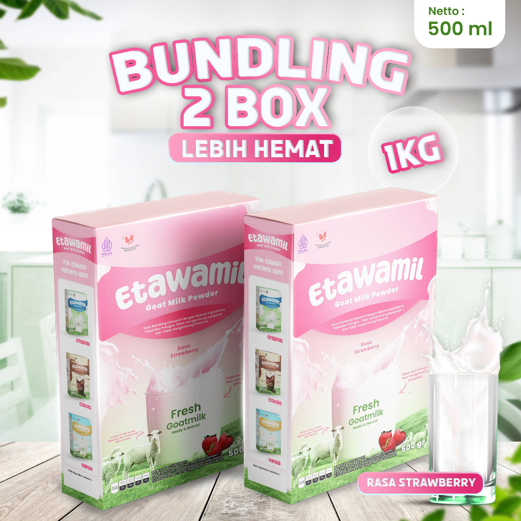 

ETAWAMIL Susu Kambing Rasa Strawberry - Etawa Bubuk Enak Sehat Halal BPOM 1000g 1KG