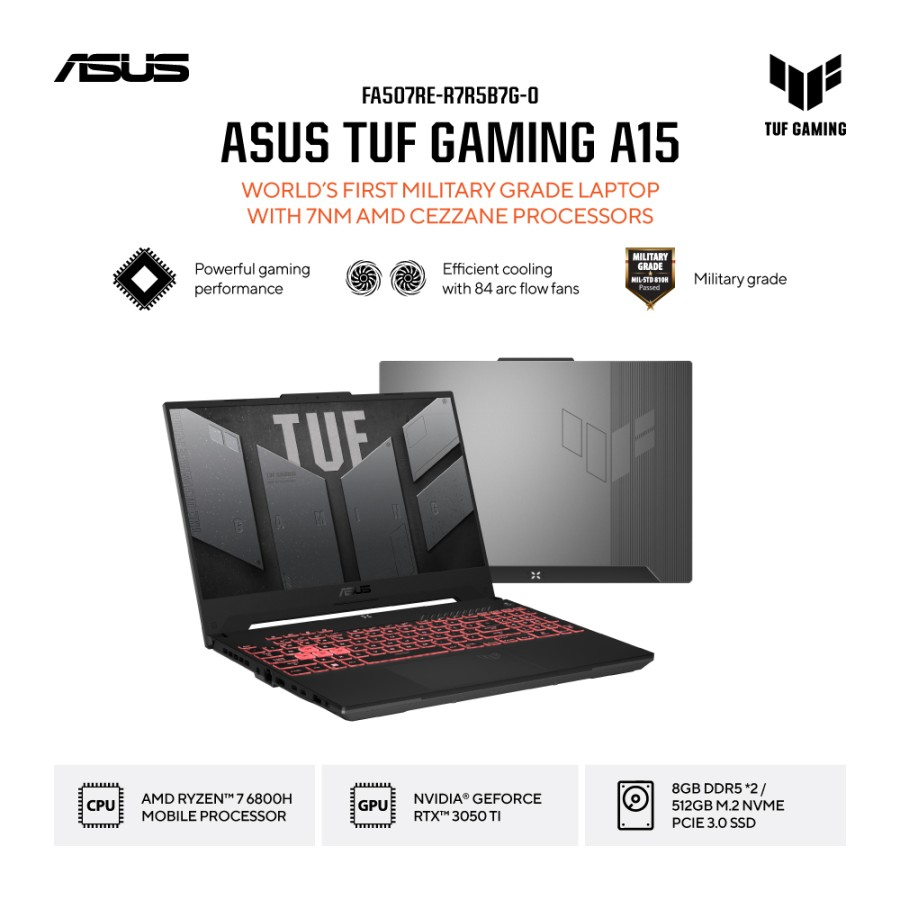 ASUS TUF GAMING A15 Ryzen 7 6800H 16GB 512 RTX3050 FA507RC-R735B7G-O - Jaeger Gray