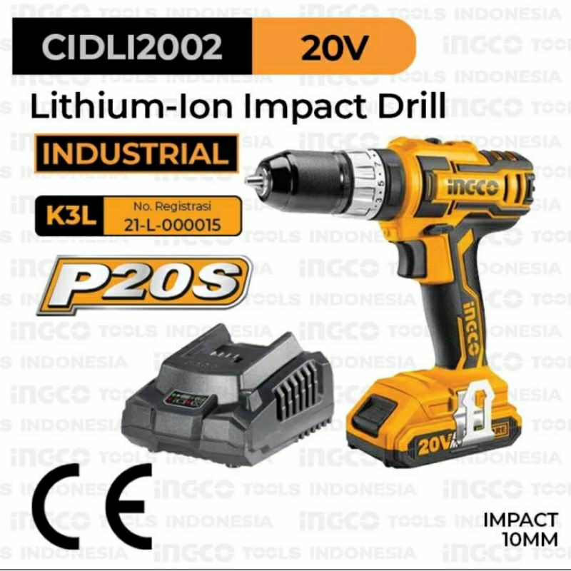 P20S Cordless impact drill (10mm) INGCO CIDLI2002 bor tembok baterai