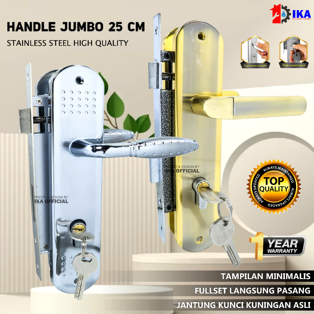 Kunci Pintu Rumah Besar 25 cm Harlock Bulat Kotak Handle SLOT anak kunci 3 biji / Handle pintu besar