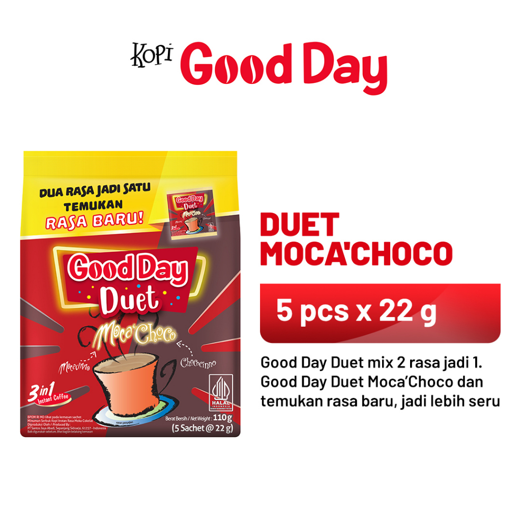 

[Isi 5 MOCA CHCOCO]GOOD DAY DUET MOCA'CHOCO 1 Bag (5 x 22 gram)