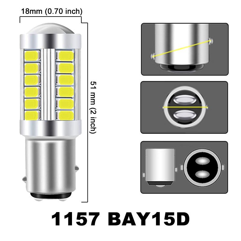 Lampu LED Rem Mobil Dual Contact Bayonet 33 MATA SMD Lensa