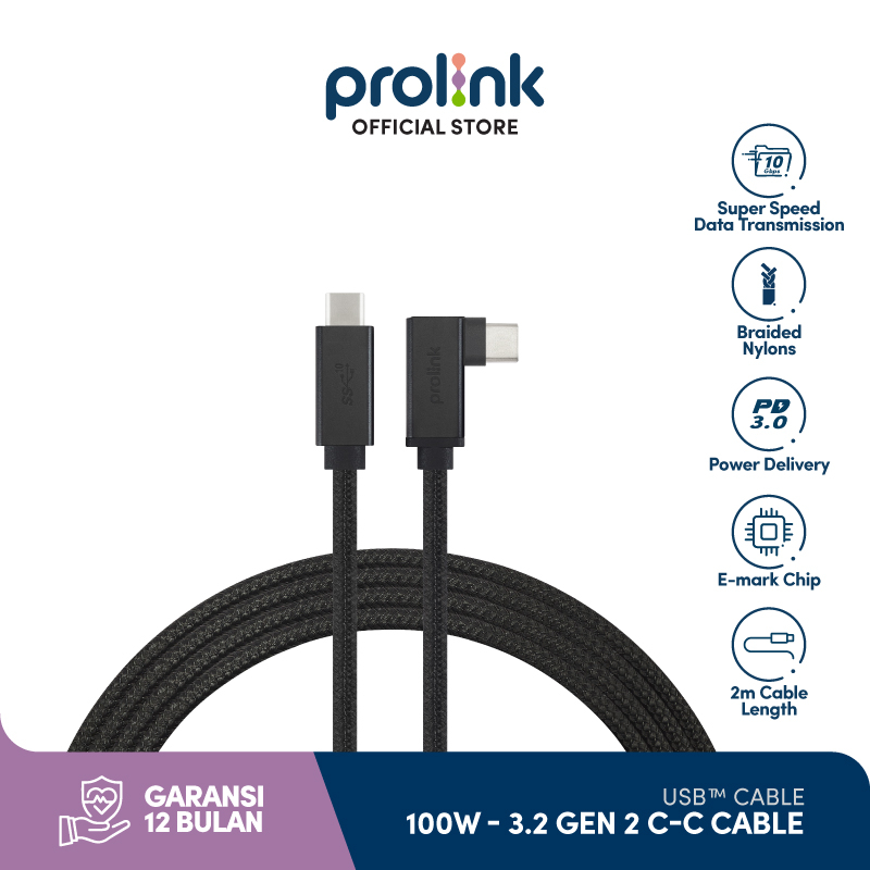 Promo 7.7 Prolink 100W 5A PD Fast Charging USB Kabel Data Type C l 10 Gbps l E-Mark Chip l 2M