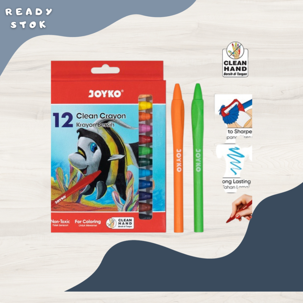 

KRAYON BERSIH JOYKO / CLEAN CRAYON JOYO CLCR-12 12 WARNA JOYKO