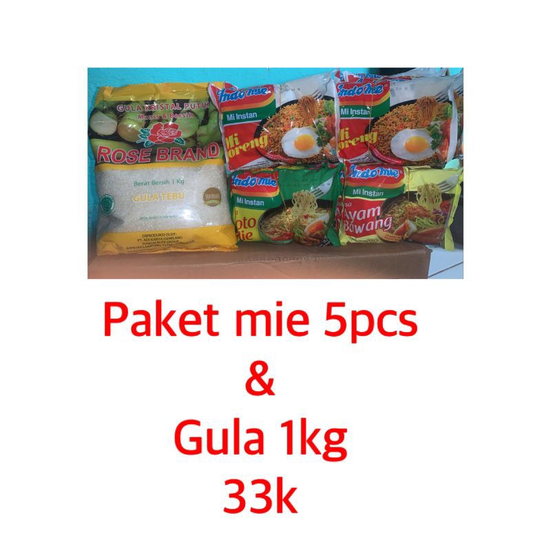 

Paket Mie 5pcs & Gula rose brand 1kg