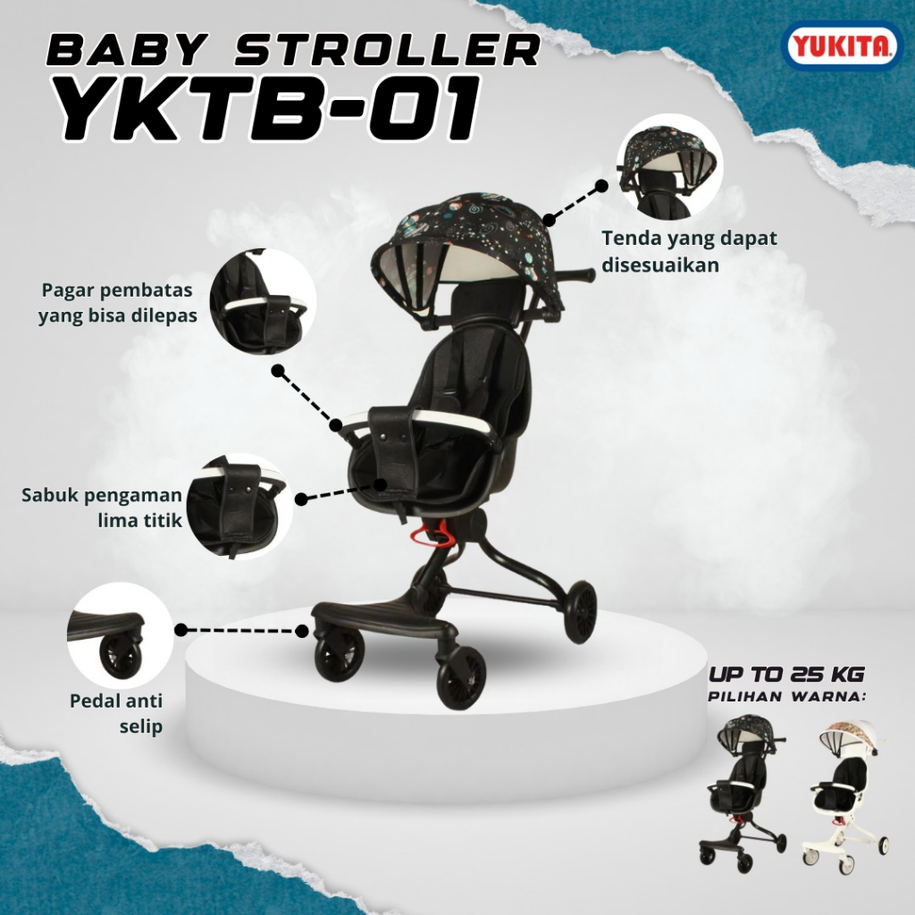 Sepeda Stroler Sepeda Roda Tiga Sepeda Dorong YUKITA YKTB-01 - Putih