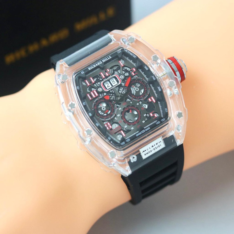 ( BISA COD ) Jam Tangan Pria RM Rubber Tali Karet Chrono Off Tanggal Aktif Jam Tangan Fashion Cowok