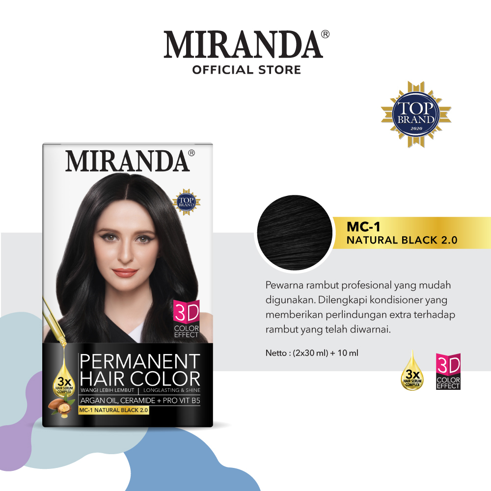 Original Miranda Hair Color (Cat Rambut Permanen) MC1 Natural Black 30ml Semir Warna Hitam Alami