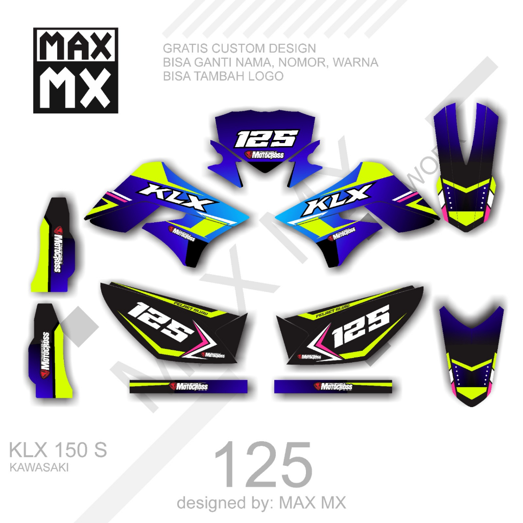 Stiker sticker decal motor klx 150 s Motif hitam biru hijau list
